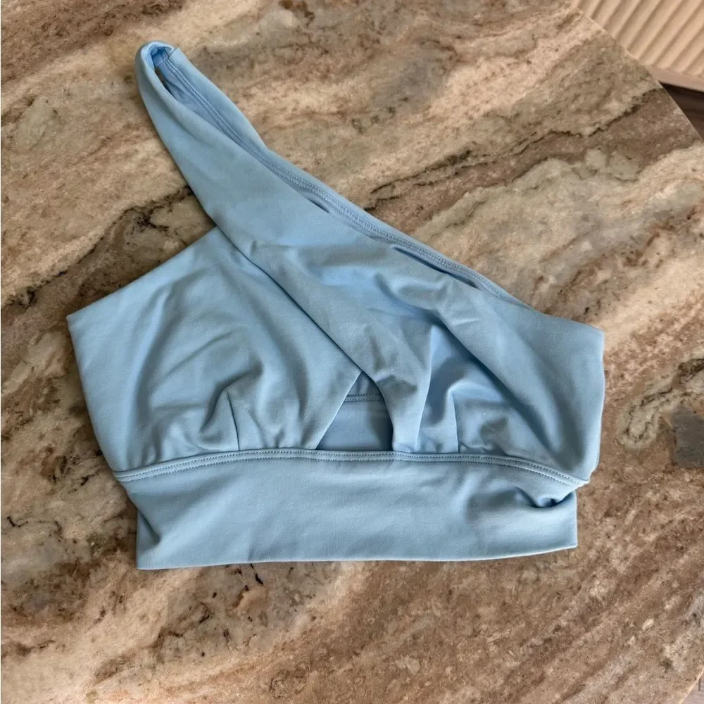 ALO Yoga baby blue one shoulder sports bra asymmetrical yoga top pilates XS